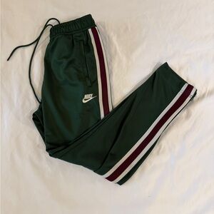 Nike Green Track Pants with Red and White Stripes